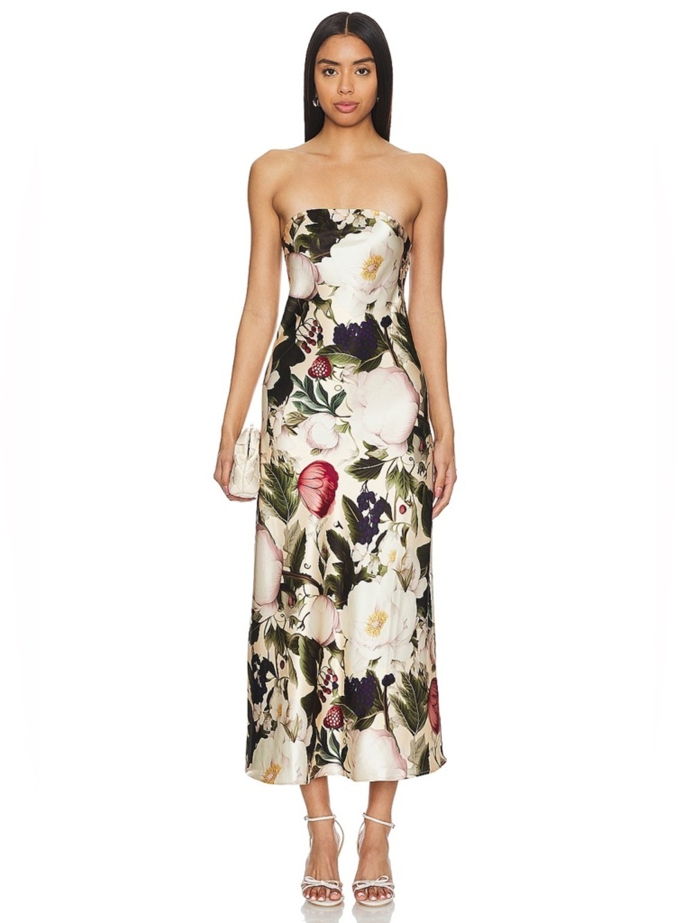 CAMI NYC REVOLVE Noelle Floral Strapless Satin Dress English Garden Size XXS EUC